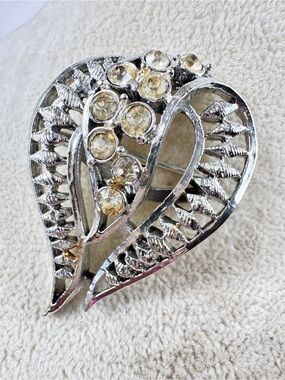 Vintage Silver and Light Yellow Teardrop Brooch